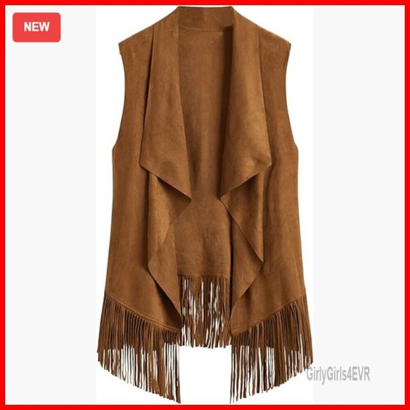 Jackets & Blazers - Fringe Suede Western Cowgirl Vest, Sleeveless Tassel Vest for Rodeo
